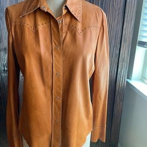 Rusty Orange Lamb Napa Leather Western  Shirt Jacket